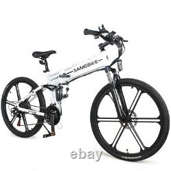 26 Electric Bicycle 500W 48V 21S Mountain Bike MTB Shimano Fold Up E-bike White