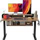 55 Electric Height Adjustable Standing Desk With Double Shelves, 55 X 24 Inch H