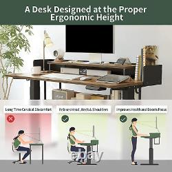 55 Electric Height Adjustable Standing Desk with Double Shelves, 55 X 24 Inch H