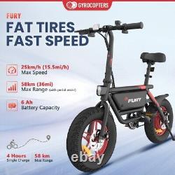 Gyrocopters Fury Fat Tire Electric Bike, up to 58km (36 mi) PAS range