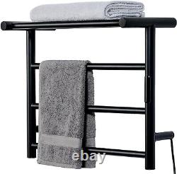 Wall Mounted Black Stainless Steel Bath Towel Warmer, Hot Towels Holder Rack