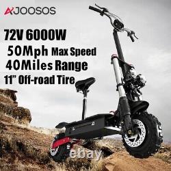 AJOOSOS X60 Scooter électrique à double moteur de 6000W, vitesse de 50 Mph, pneu tout-terrain de 11 pouces, 72V