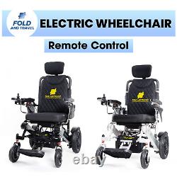 Chaise roulante électrique légère, pliable, inclinable automatiquement pour le voyage.