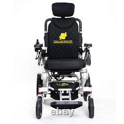 Chaise roulante pliante, inclinable et légère avec alimentation électrique pour voyager.