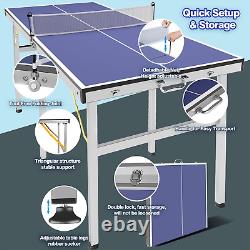 Table de ping-pong pliable, table de tennis de table portable, avec filet et 2 raquettes de ping-pong